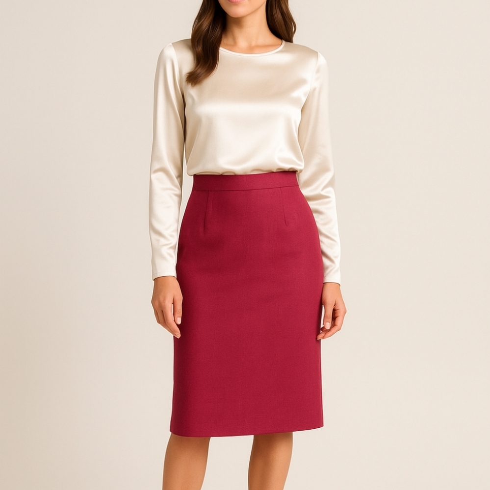 Italian Burgundy Berry Red Linen Forma Skirt Plus 14 NWT
